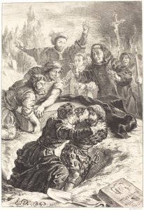 هاملت ولارتس في قبر أوفيليا الفصل الخامس ، المشهد الأول ، 1843. بواسطة يوجين ديلاكروا