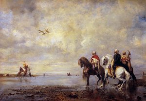The heron hunt Arab horsemen hunting heron. Painting by Eugene Fromentin (1820-1876) 1865 Sun. 0,99x1,42 m Chantilly, Musee Conde