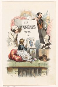 الناس ينظرون إلى الفن صفحة العنوان لـ: Les Français peints par eux-mêmes، 1841 بواسطة ليون كيرمر