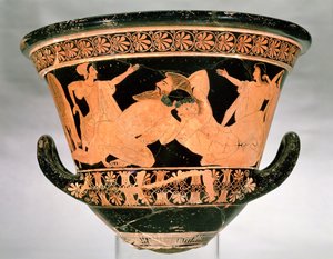 العلية الحمراء كاليكس-كريتر تصور هيراكليس مصارعة مع Antaeus ، من Cervetri ، إيطاليا ، c.510 قبل الميلاد (الفخار) (انظر أيضًا 92570)