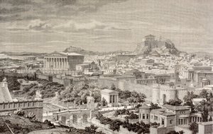 انطباع الفنان عن أثينا ، في عهد الإمبراطور هادريان ، من "El Mundo Ilustrado" ، نشر برشلونة ، 1880 بواسطة المدرسة الأوروبية