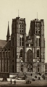Bruxelles / Brussels: Church of Saints Michel and Gudule (litho) بواسطة المدرسة الأوروبية