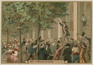 يصدر Camille Desmoulins دعوته لحمل السلاح خارج القصر الملكي ، باريس ، الثورة الفرنسية ، 12 يوليو 1789 بواسطة المدرسة الأوروبية
