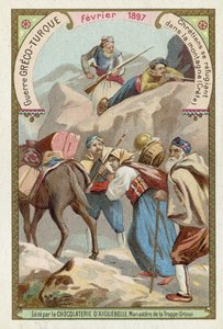 المسيحيون يبحثون عن ملجأ في جبال كريت ، الحرب اليونانية التركية ، فبراير 1897