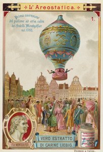 أول رحلة غير مقيدة لبالون الهواء الساخن مونتغولييه براذرز ، 1783 بواسطة المدرسة الأوروبية