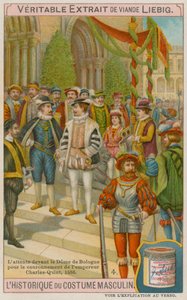 ضيوف ينتظرون خارج كاتدرائية بولونيا في تتويج الإمبراطور تشارلز الخامس عام 1536 بواسطة المدرسة الأوروبية