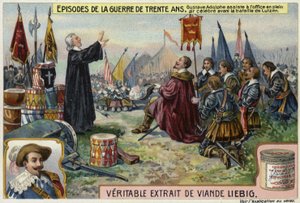غوستافوس أدولفوس من السويد يحضر خدمة في الهواء الطلق قبل معركة لوتسن ، ألمانيا ، 1632 بواسطة المدرسة الأوروبية