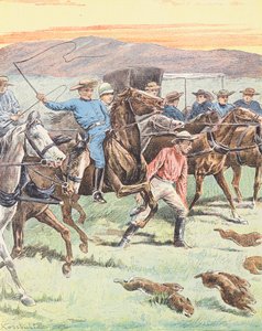 صيد الأرانب في أستراليا (ليثو ملون) بواسطة المدرسة الأوروبية