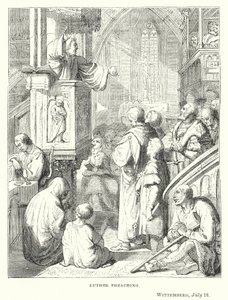 Luther preaching، Wittemberg، 18 July بواسطة المدرسة الأوروبية