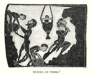 عمال المناجم في العمل (نقش) بواسطة المدرسة الأوروبية