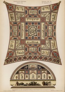 Painted vault of a Roman tomb on the Via Latina, Rome (colour litho) بواسطة المدرسة الأوروبية