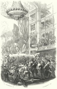 بداية الثورة البلجيكية: أداء أوبرا دانييل أوبر La Muette de Porcini في مسرح de la Monnaie في بروكسل ، 25 أغسطس 1830 (نقش) بواسطة المدرسة الأوروبية