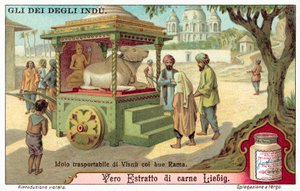 معبود Vishnu القابل للنقل مع الثور Rama (Chromolitho) بواسطة المدرسة الأوروبية