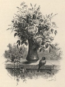 Vase of flowers (engraving) بواسطة المدرسة الأوروبية