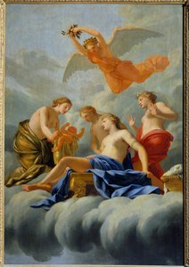 The birth of Love Venus gives birth to Cupid. Painting from the workshop of Eustache Le Sueur (1617-1655) 17th century Sun. 1,82x1,25 m .