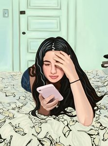 فتاة على السرير تنظر إلى الهاتف الذكي (فن رقمي) بواسطة إيفان سكلار