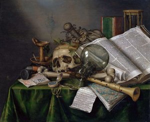 فانيتاس - لا تزال الحياة مع الكتب والمخطوطات والجمجمة