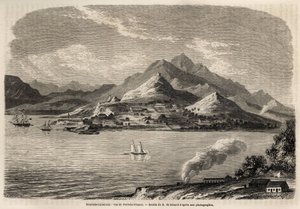 View of Port of France, New Caledonia, drawing by Evremont de Berard (1824-1881), to illustrate Victor de Rochas