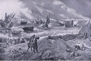 جيمس الثاني في معركة لا هوج ، 23 مايو 1692 ، رسم توضيحي من المعارك البريطانية على البر والبحر ، 1915