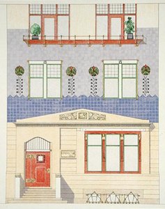 تصميم لواجهة منزل ألماني ألماني ، أوائل القرن العشرين ، من "Documents Architecture Moderne" (لون ليثو) بواسطة FW Jochem