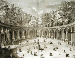 الرواق ، فرساي ، من 'Les Plans، Profiles et Elevations des Ville et Chateau de Versailles' ، محفور بواسطة جيرارد جان بابتيست سكوتان (1671-1716) ، نُشر حوالي 1715 (نقش) بواسطة F. (بعد) Delamonce