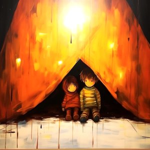 رسم طفلين بريئين , الفن الجداري السريالي | قماش يطبع بواسطة فشتالي عبد الرحيم