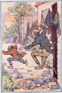 سرعان ما خرج Hed من المتجر بعدهم وأرسلهم يطيرون ، رسم توضيحي من David Copperfield ، 1914 بواسطة FMB Blaikie