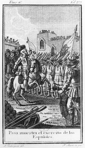 هيرناندو كورتيس (1485-1547) يراجع قواته ، نقشها أنطونيو رودريكيز بواسطة F. Marti