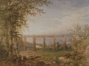 جسر سكة حديد من الطوب والخشب مع قطار بخاري ، 1849 (مرحاض على ورق) (زوج إلى 3247622)