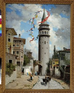 منظر لبرج غلطة في القسطنطينية. لوحة لفابيوس بريست (1823-1900). إشارة إلزامية: مجموعة مؤسسة التحيات دي بروفانس، مرسيليا