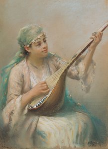 امرأة تعزف على العود