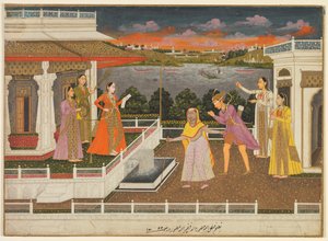 يتم إحضار خاطب معصوب العينين أمام أميرة ، على ظهره: زهور متعرجة ، 1755.