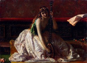 Scapigliatura: The Lute Player par Faruffini ، Federico (1831-1869). زيت على قماش ، مقاس: 26 × 35