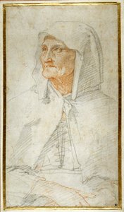 An old lady seated, half length (coloured chalks on paper)