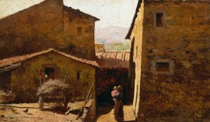 Rustic Tuscan farmhouses, by Federico Andreotti (1847-1930), oil on panel بواسطة Federigo Andreotti
