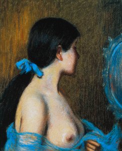 امرأة شابة في المرآة ، بواسطة Federico Zandomeneghi (1841-1917) ، باستيل على ورق مثبت على قماش ، 46x38 سم