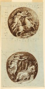 رسم، نصر مجنح يركب عربة؛ نصر مجنح يتوج إله النهر، رينو؛ رسمان دائريان، حوالي 1805 بواسطة فيليس جياني