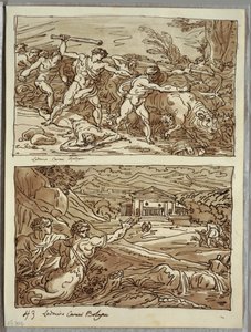 طرد ريموس وقتل لصوص القطعان ؛ سانتواري للهاربين في Campidoglio ، دراستان بعد Carracci بواسطة فيليس جياني