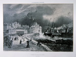 The Jetty at Le Havre ، من المجلد الأول من 'La Normandie Illustree' ، محفور بواسطة Charpentier ، نُشر في Nantes 1852 (litho) بواسطة فيليكس (بعد) بينويست