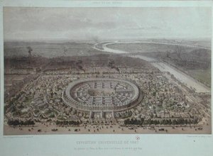 منظر عام للمعرض العالمي في باريس عام 1867 ، مأخوذ من بوابة راب (لون ليثو)