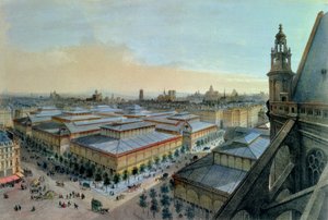 منظر ليه هال في باريس مأخوذ من معرض سانت أوستاش العلوي ، ج. 1870-80