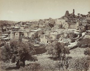 منظر بانورامي لبيتانيا ، الاسم القديم لقرية صغيرة على الجانب الشرقي من جبل الزيتون ، على الطريق المؤدي من القدس إلى أريحا