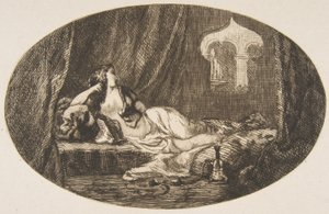Odalisque مستلق في حريم ، من Titres de Romance ، 1857. بواسطة فيليكس براكيموند