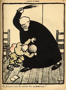 كاهن يضرب رجلًا من "الجرائم والعقاب" ، إصدار خاص من "أسيتي أو بيور" ، 1 مارس 1902 بواسطة فيليكس إدوارد فالوتون