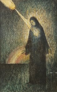 امرأة مضاءة بواسطة قوس قزح (حبر و - ج على ورق التتبع)