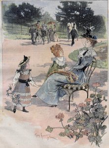 نزهة الأطفال إلى حديقة التأقلم في باريس عام 1892. نقش أكوريل الحديقة.