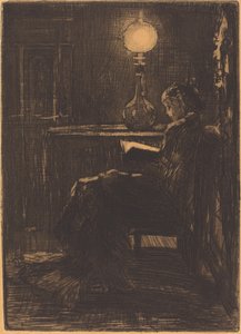 امرأة تقرأ بواسطة Lamplight ، 1879. بواسطة فيليكس هيلير بوهوت