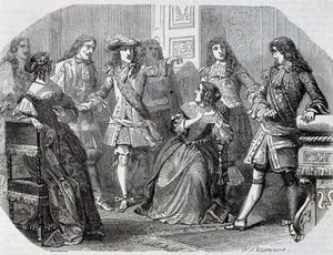 Arrest of Nicolas Fouquet superintendent of finance, engraving by Henri Felix Emmanuel Philippoteaux (1815-1884) from Vicomte of Bragelonne, by Alexandre Dumas (1802-1870)