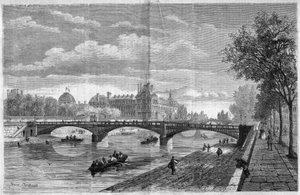 العمارة: منظر لجسر سولفرينو في باريس. بناه المهندس Paul Martin Gallocher de Lagalisserie (1805-1871) وافتتح في عام 1861 ، وكان demoli في عام 1960 واستبدل بجسر Senghor (جسر Solferino). نقش فيليكس ثوريني في