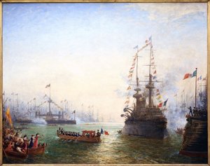 طولون ، زيارة الرئيس إميل لوبيه (1838-1929) إلى الجناحين الفرنسي والإيطالي في أبريل 1901. لوحة لفليكس زيم (1821-1911) ، زيت على قماش